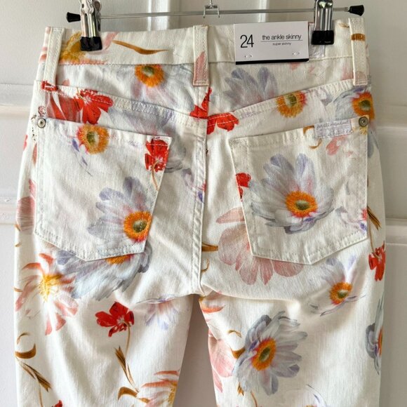 7 For All Mankind Ankle Skinny Floral Jeans Size 24 Ankle Denim Coquette Casual - Picture 6 of 12